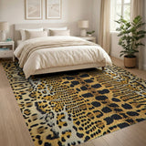 Golden Leopard Print Shag Area Rug
