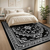 Traditional Persian Ornate Black White Persian Mandala Area Rug