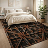 Brown and Tan Rusted Industrial Grid Area Rug
