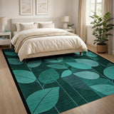Teal Leaf Geometric Green Area Rug