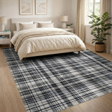 Black White Plaid Distressed Vintage Area Rug