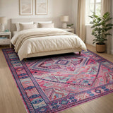 Pink Vibrant Pink Persian Geometric Area Rug