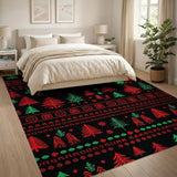 Festive Red Green Christmas Trees Area Rug