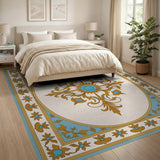 Gold Filigree Teal Medallion Area Rug