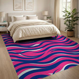 Vibrant Pink Navy Wave Abstract Area Rug