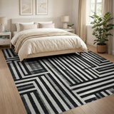 Bold Black White Geometric Maze Black and White Rug