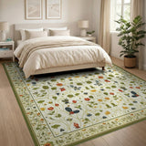 Vintage Floral Garden Rug with Butterflies Bees