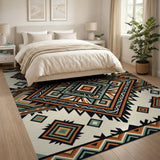 Southwestern Teal Orange Geometric Diamond Rug