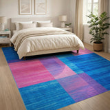 Vibrant Blue-Pink Geometric Abstract Rug