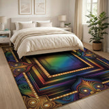 Vibrant Rainbow Geometric Frame Area Rug