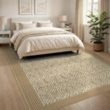 Geometric Modern Beige Woven Geometric Border Area Rug