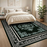 Ornate Teal Floral Black Area Rug