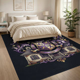 Purple Heraldic Crest with Vintage Mansion Rug