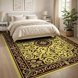 Gold and Silver Ornate Gold Medallion Persian Area Rug