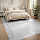 Elegant Floral Line Art Border Rug