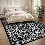 Black and White Traditional Persian Ornate Black White Persian Floral Rug