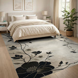 Vintage Black Floral Beige Area Rug