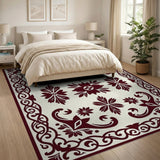 Ornate Maroon Floral Persian Border Rug