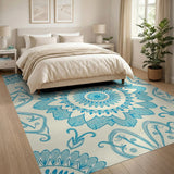 Teal Blue Paisley Mandala Area Rug