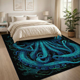 Teal Glowing Octopus Area Rug
