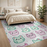 Kawaii Pink Mint Cats Bunnies Kids Area Rug
