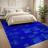 Neon Circuit Blue Teal Area Rug