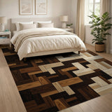 Brown Tan Wood Plank Parquet Area Rug