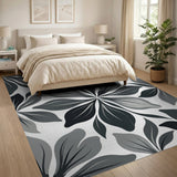Grey Leaf Floral Area Rug