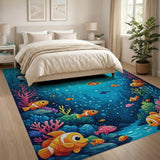 ODIKA Cartoon Ocean Shark & Clownfish Washable Area Rug - Low Pile Non-Slip Kids Playroom Decor