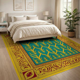Ornate Teal and Gold Persian Motif Area Rug