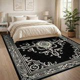Ornate Black White Persian Medallion Area Rug