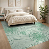 Seafoam Green Floral Wave Area Rug