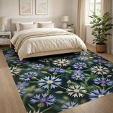 Cornflower Blue White Floral Pattern Rug