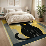 Black Cat Moonlit City Yellow Area Rug