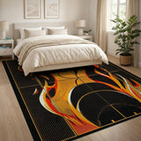 Fiery Basketball Hoop Flames Area Rug