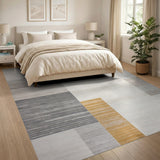 Modern Geometric Block Area Rug in Beige Gray Gold