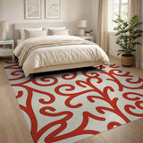 Red Red Swirling Vine Floral Area Rug