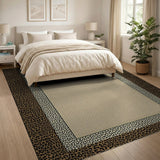 Beige Area Rug with Leopard Print Border