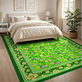 Vibrant Green Daisy Bee Floral Area Rug