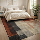 Geometric Modern Patchwork Area Rug in Rust Black Beige