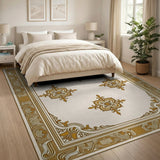 Ornate Gold Floral Cream Area Rug
