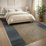 Leopard Print Beige Area Rug with Grey Borders