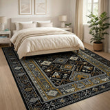 Bold Black Geometric Tribal Area Rug