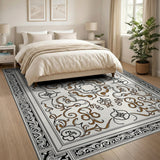 Ornate Cream and Gold Persian Area Rug