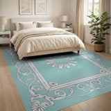 Elegant Teal Ornate Medallion Area Rug
