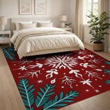Red Snowflake Teal Fern Area Rug