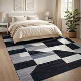 Geometric Modern Black and White Abstract Geometric Black White Area Rug