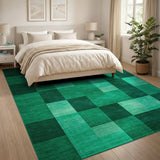 Emerald Green Checkered Geometric Area Rug