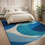 Geometric Modern Layered Blue Wave Geometric Area Rug