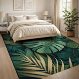 Boho Chic Lush Green Monstera Palm Leaf Area Rug